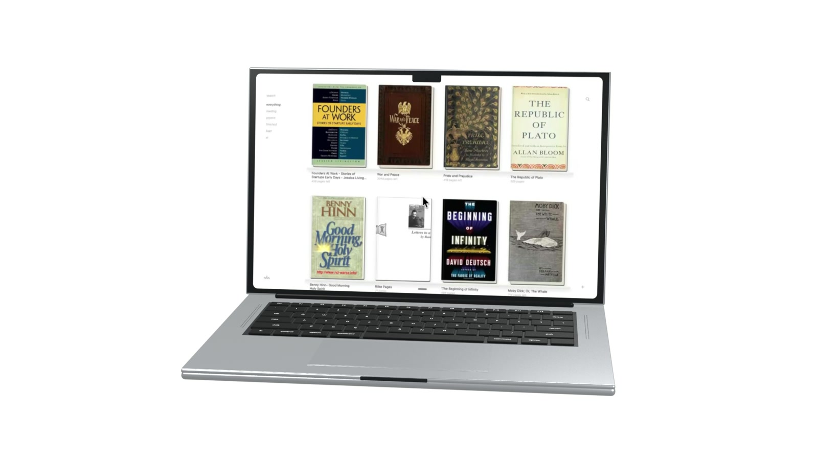 Reader’s real book library displayed on the launch film’s MacBook
